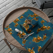 Highland Cow Christmas Wrapping Paper - Celtic Winter Gift Wrap featuring art ornaments & snowfall | Highland Grace, Winter Companions Series by The Teal Leopard™