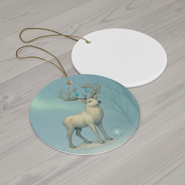 Winter Stag Christmas Ornament | Fantasy Holiday décor (Circle, Heart, Star, & Snowflake)