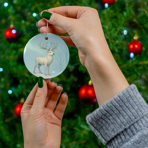 Winter Stag Christmas Ornament | Fantasy Holiday décor (Circle, Heart, Star, & Snowflake)