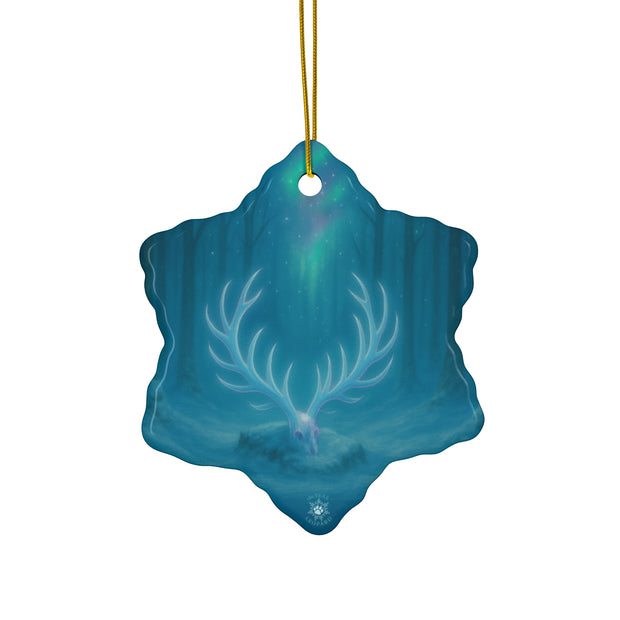 Winter Stag Antlers Christmas Ornament | Woodland Fantasy Holiday Décor (Circle, Heart, Star, & Snowflake)