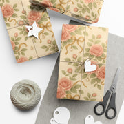 Vintage Rose Christmas Gift Wrap - Romantic Winter Floral Wrapping Paper - Holiday Rose & Ribbon Pattern | Winter Rose & Ribbon, Winter Botanical Trio by The Teal Leopard™