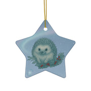 Winter Hedgehog Christmas Ornament | Fantasy Holiday Décor (circle, heart, star, & snowflake)