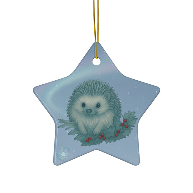 Winter Hedgehog Christmas Ornament | Fantasy Holiday Décor (circle, heart, star, & snowflake)