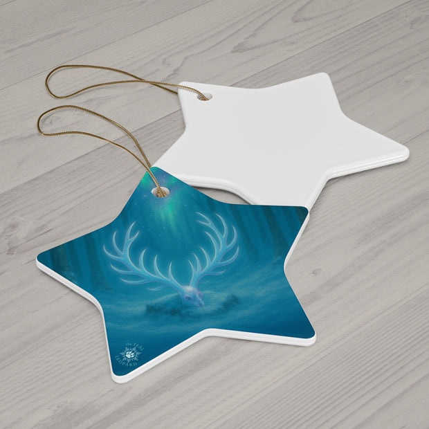 Winter Stag Antlers Christmas Ornament | Woodland Fantasy Holiday Décor (Circle, Heart, Star, & Snowflake)
