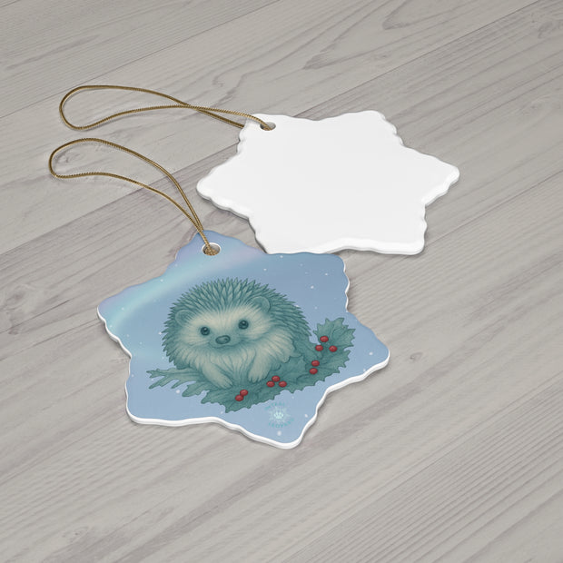 Winter Hedgehog Christmas Ornament | Fantasy Holiday Décor (circle, heart, star, & snowflake)