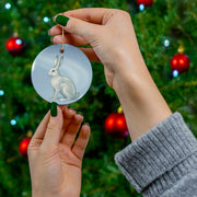 Winter Snowshoe Hare Christmas Ornament | Fantasy Holiday Décor (circle, heart, star, & snowflake)