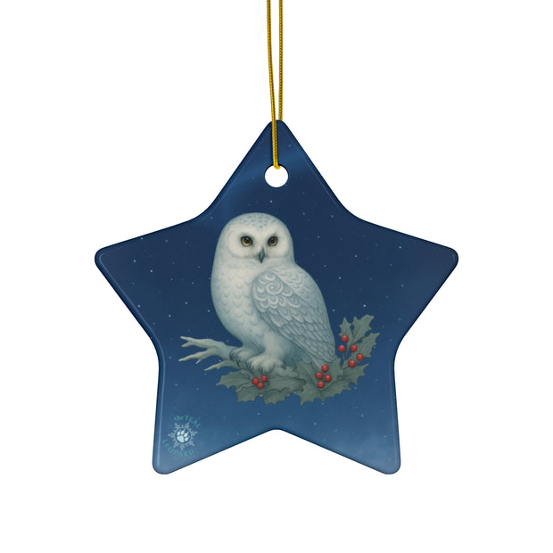 Snowy Owl Christmas Ornament | Fantasy Holiday Décor (Circle, Heart, Star, & Snowflake)
