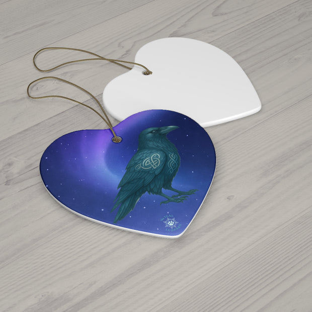 Winter Raven Christmas Ornament | Fantasy Holiday Décor (circle, heart, star, & snowflake)