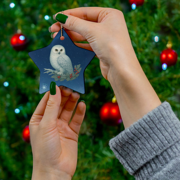 Snowy Owl Christmas Ornament | Fantasy Holiday Décor (Circle, Heart, Star, & Snowflake)