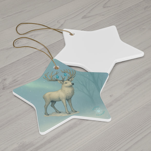 Winter Stag Christmas Ornament | Fantasy Holiday décor (Circle, Heart, Star, & Snowflake)