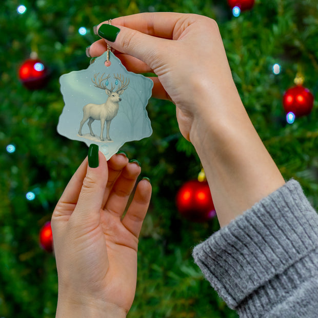 Winter Stag Christmas Ornament | Fantasy Holiday décor (Circle, Heart, Star, & Snowflake)