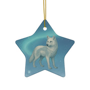 Winter Arctic Wolf Christmas Ornament | Fantasy Holiday Décor (circle, heart, star, & snowflake)