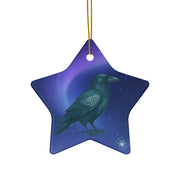 Winter Raven Christmas Ornament | Fantasy Holiday Décor (circle, heart, star, & snowflake)
