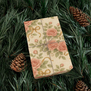 Vintage Rose Christmas Gift Wrap - Romantic Winter Floral Wrapping Paper - Holiday Rose & Ribbon Pattern | Winter Rose & Ribbon, Winter Botanical Trio by The Teal Leopard™