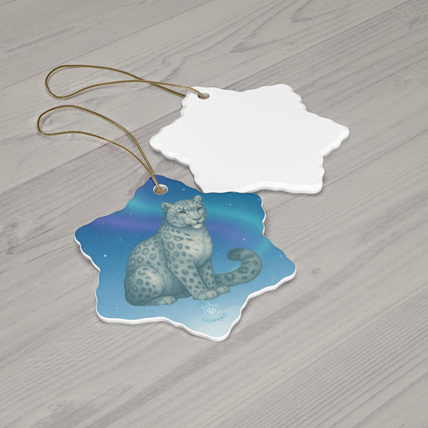 Snow Leopard Christmas Ornament | Fantasy Holiday Décor (Circle, Heart, Star, & Snowflake)