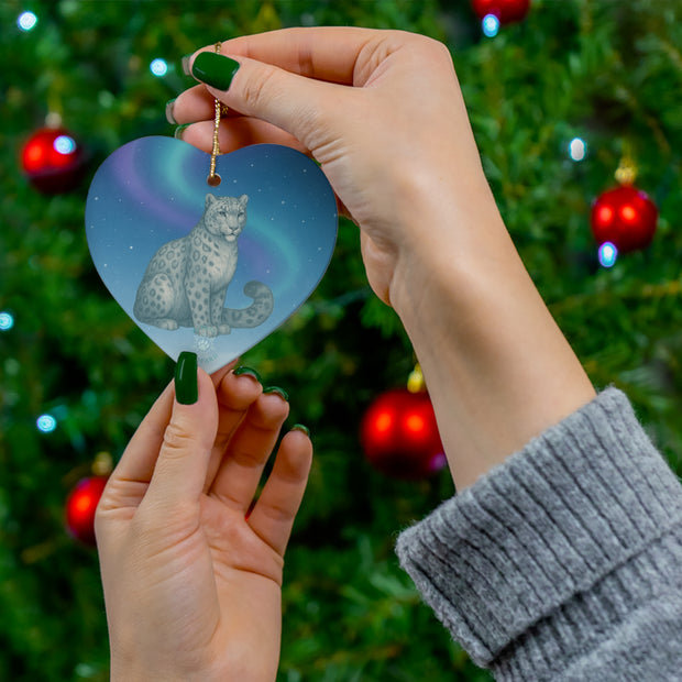 Snow Leopard Christmas Ornament | Fantasy Holiday Décor (Circle, Heart, Star, & Snowflake)