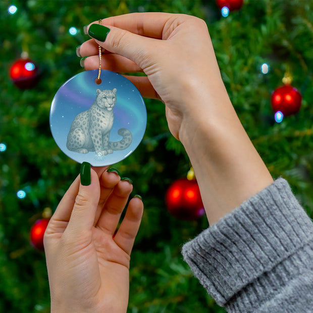Snow Leopard Christmas Ornament | Fantasy Holiday Décor (Circle, Heart, Star, & Snowflake)