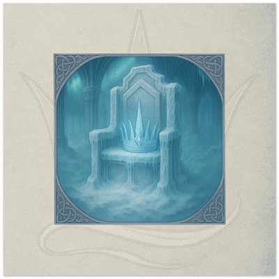 Crown of Endless Winter fantasy card. Winter Court relic of frost King Eryndor, artwork by Marilie Wood Smock of the Teal Leopard.