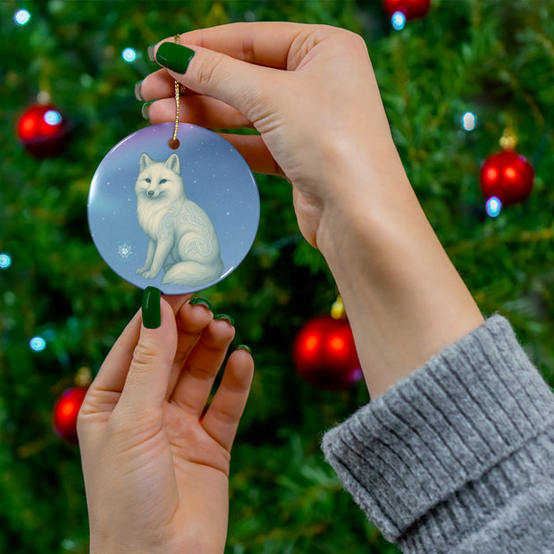 Winter Fox Christmas Ornament | Fantasy Holiday Décor (Circle, Heart, Star, & Snowflake)