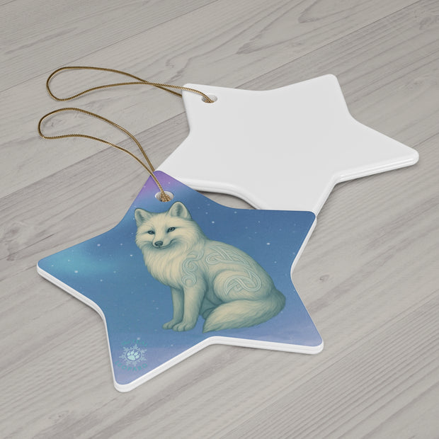 Winter Fox Christmas Ornament | Fantasy Holiday Décor (Circle, Heart, Star, & Snowflake)