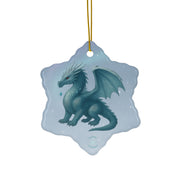 Winter Dragon Christmas Ornament | Fantasy Holiday Décor (Circle, Heart, Star, & Snowflake)