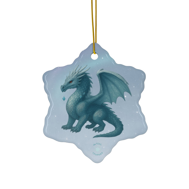 Winter Dragon Christmas Ornament | Fantasy Holiday Décor (Circle, Heart, Star, & Snowflake)