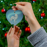Winter Arctic Wolf Christmas Ornament | Fantasy Holiday Décor (circle, heart, star, & snowflake)