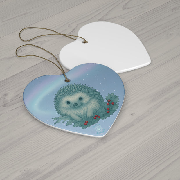Winter Hedgehog Christmas Ornament | Fantasy Holiday Décor (circle, heart, star, & snowflake)