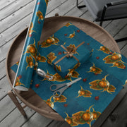 Highland Cow Christmas Wrapping Paper - Celtic Winter Gift Wrap featuring art ornaments & snowfall | Highland Grace, Winter Companions Series by The Teal Leopard™