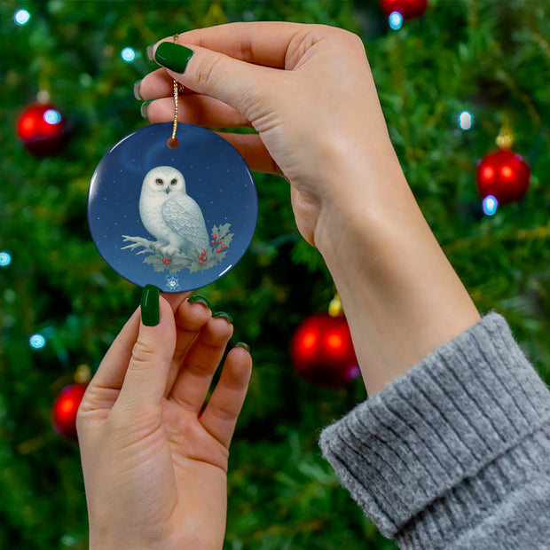 Snowy Owl Christmas Ornament | Fantasy Holiday Décor (Circle, Heart, Star, & Snowflake)