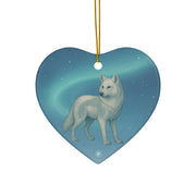 Winter Arctic Wolf Christmas Ornament | Fantasy Holiday Décor (circle, heart, star, & snowflake)