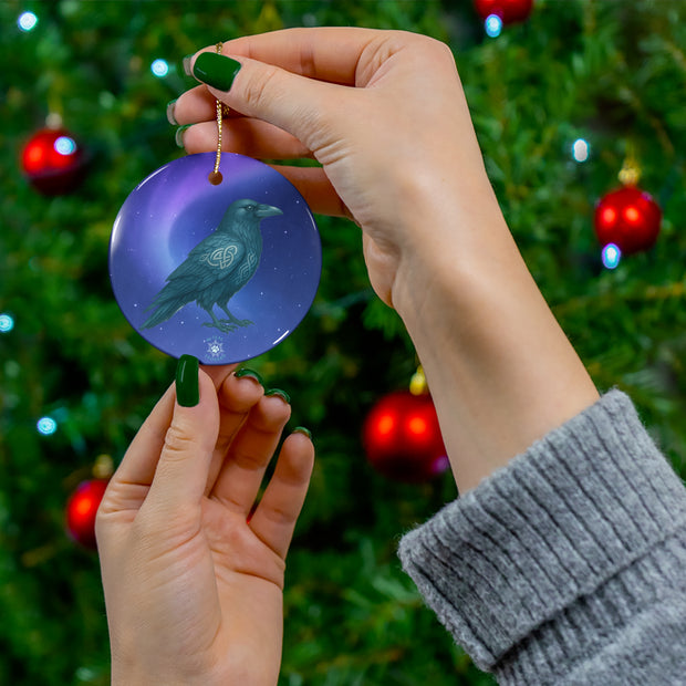 Winter Raven Christmas Ornament | Fantasy Holiday Décor (circle, heart, star, & snowflake)