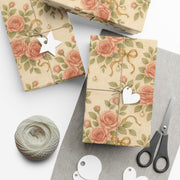 Vintage Rose Christmas Gift Wrap - Romantic Winter Floral Wrapping Paper - Holiday Rose & Ribbon Pattern | Winter Rose & Ribbon, Winter Botanical Trio by The Teal Leopard™