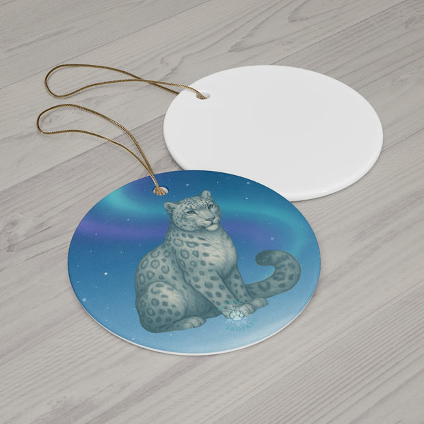 Snow Leopard Christmas Ornament | Fantasy Holiday Décor (Circle, Heart, Star, & Snowflake)