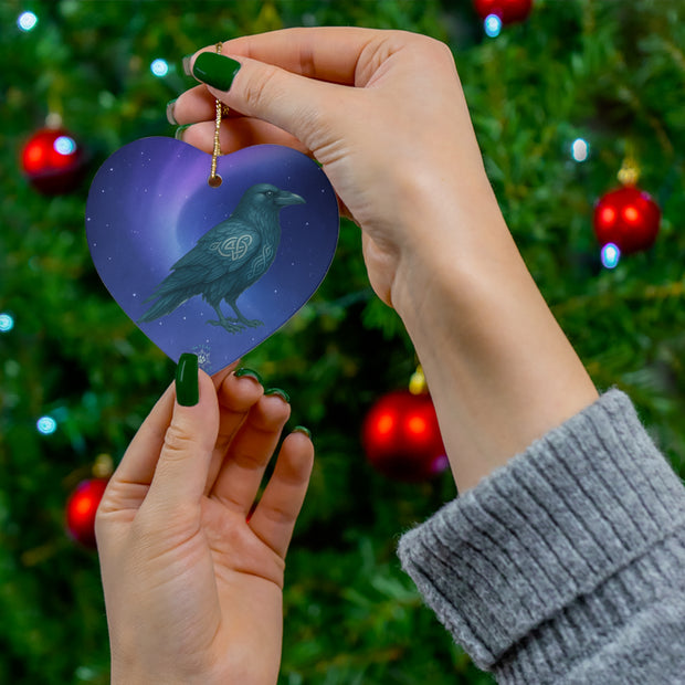 Winter Raven Christmas Ornament | Fantasy Holiday Décor (circle, heart, star, & snowflake)