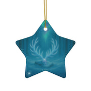 Winter Stag Antlers Christmas Ornament | Woodland Fantasy Holiday Décor (Circle, Heart, Star, & Snowflake)