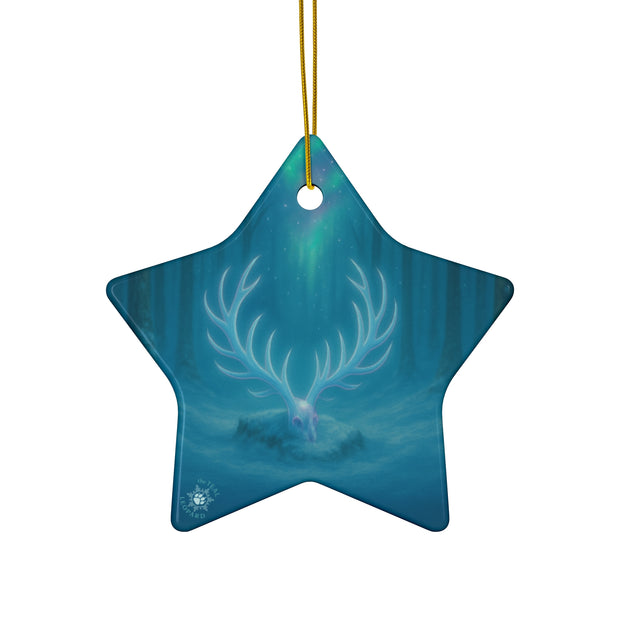 Winter Stag Antlers Christmas Ornament | Woodland Fantasy Holiday Décor (Circle, Heart, Star, & Snowflake)