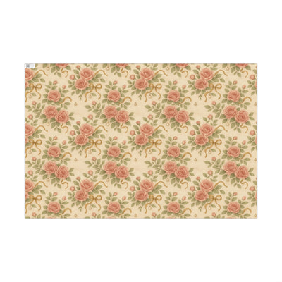 Vintage Rose Christmas Gift Wrap - Romantic Winter Floral Wrapping Paper - Holiday Rose & Ribbon Pattern | Winter Rose & Ribbon, Winter Botanical Trio by The Teal Leopard™