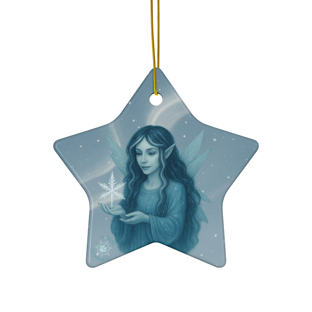Winter Frost Fairy Christmas Ornament | Fantasy Holiday Décor (circle, heart, start, & snowflake)