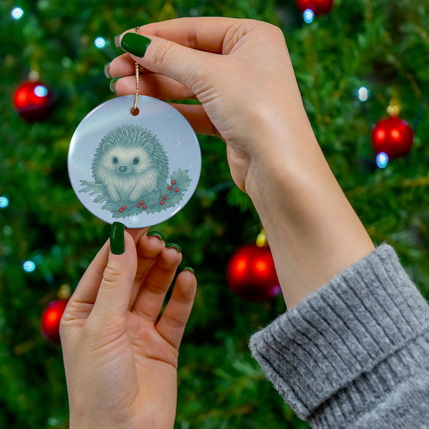 Winter Hedgehog Christmas Ornament | Fantasy Holiday Décor (circle, heart, star, & snowflake)