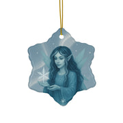Winter Frost Fairy Christmas Ornament | Fantasy Holiday Décor (circle, heart, start, & snowflake)