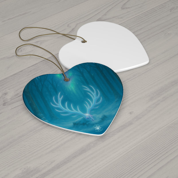 Winter Stag Antlers Christmas Ornament | Woodland Fantasy Holiday Décor (Circle, Heart, Star, & Snowflake)