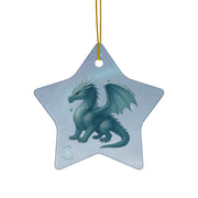 Winter Dragon Christmas Ornament | Fantasy Holiday Décor (Circle, Heart, Star, & Snowflake)