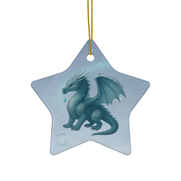 Winter Dragon Christmas Ornament | Fantasy Holiday Décor (Circle, Heart, Star, & Snowflake)