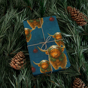 Highland Cow Christmas Wrapping Paper - Celtic Winter Gift Wrap featuring art ornaments & snowfall | Highland Grace, Winter Companions Series by The Teal Leopard™