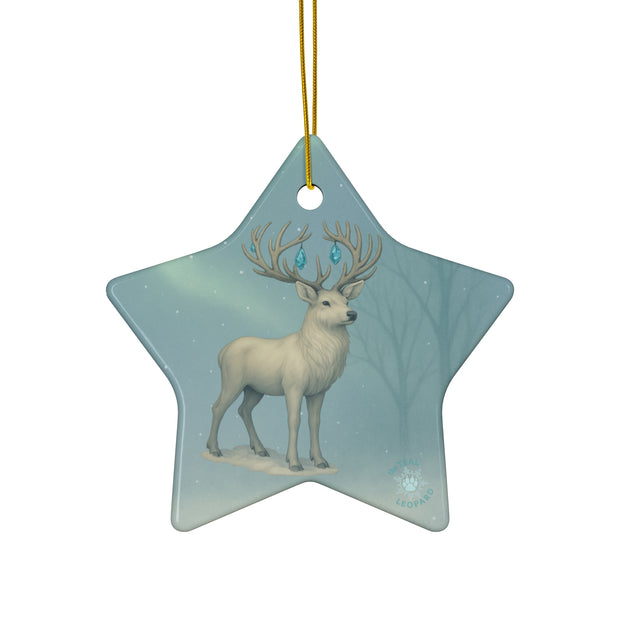 Winter Stag Christmas Ornament | Fantasy Holiday décor (Circle, Heart, Star, & Snowflake)