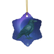 Winter Raven Christmas Ornament | Fantasy Holiday Décor (circle, heart, star, & snowflake)