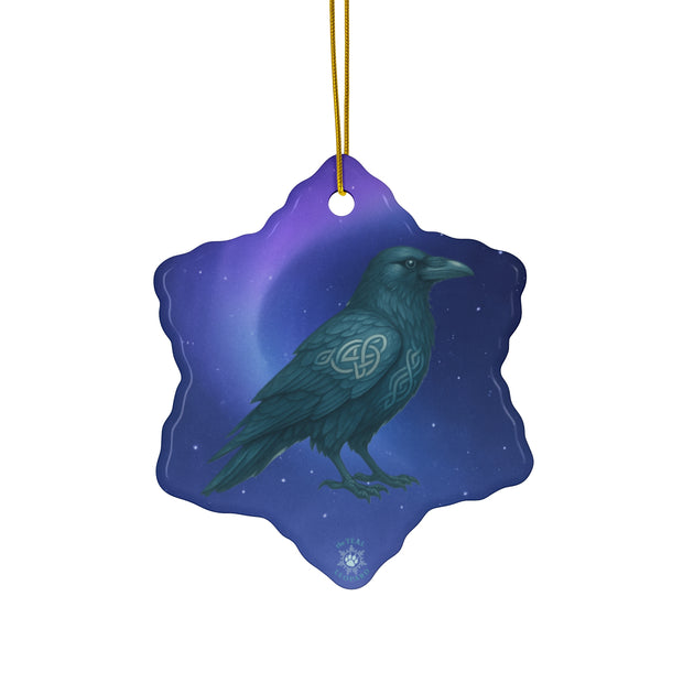 Winter Raven Christmas Ornament | Fantasy Holiday Décor (circle, heart, star, & snowflake)