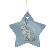 Winter Snowshoe Hare Christmas Ornament | Fantasy Holiday Décor (circle, heart, star, & snowflake)
