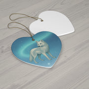 Winter Arctic Wolf Christmas Ornament | Fantasy Holiday Décor (circle, heart, star, & snowflake)